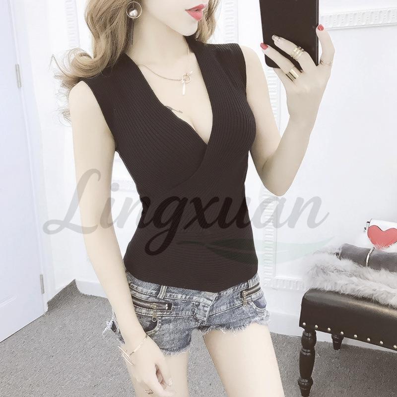 

Ice Silk Deep V-Neck Cross Knit Tank Top One Size чёрный
