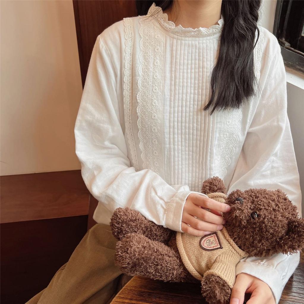 Johnature Bavlněné dámské halenky jarní ležérní jednobarevné bílé volánky Vintage dámské košile