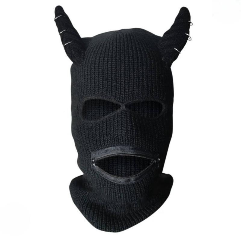 Knit Full Face Balaclava Hiking Scarves Devil Horn Balaclava Ski Halloween Hat