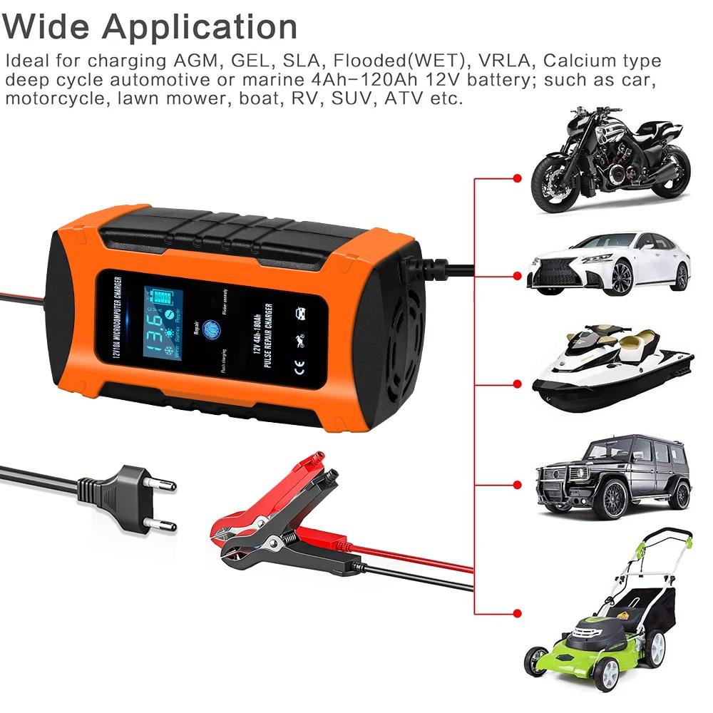 12V 10A Max Pulse Repair Car Battery Charger Output Current Digital Display Summer Winter Mode Lead-Acid Battery Charger