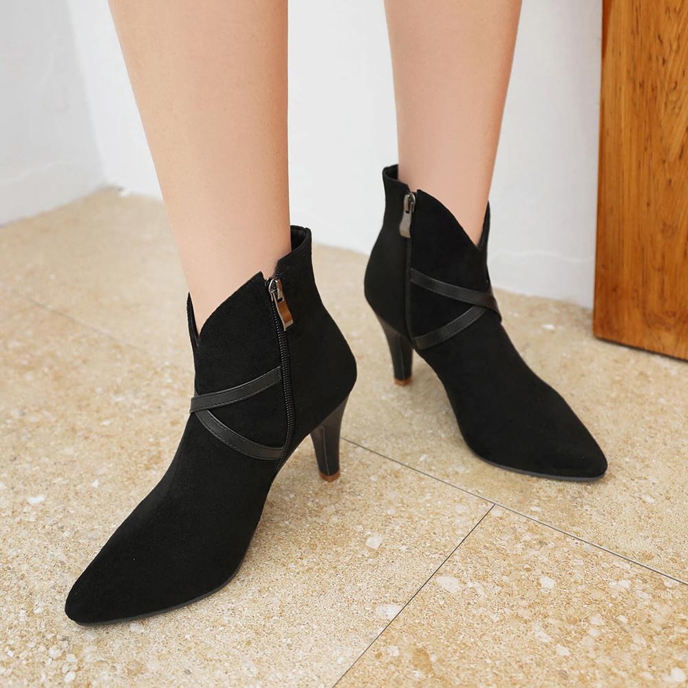 Spring Apricot Black Women Ankle Boots Pointed Toe High Spike Heel Small Big Size 33 47