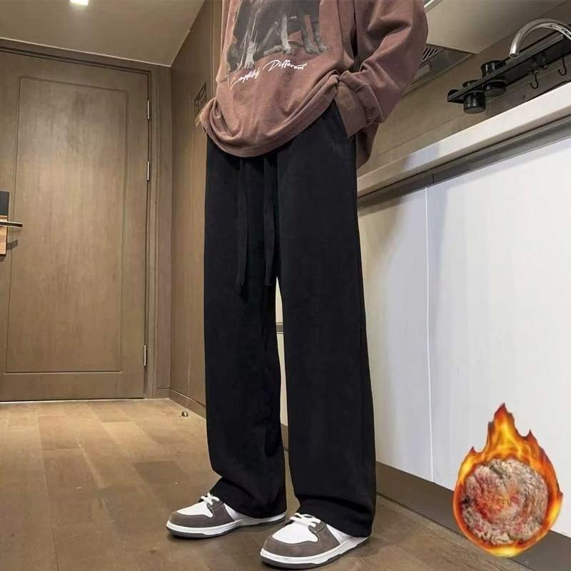 Herren Herbst Winter Amerikanischer Retro Weiß Lässige Hose High Street Gerades Bein Locker Sporthose Einfach Vielseitig Lange Hose