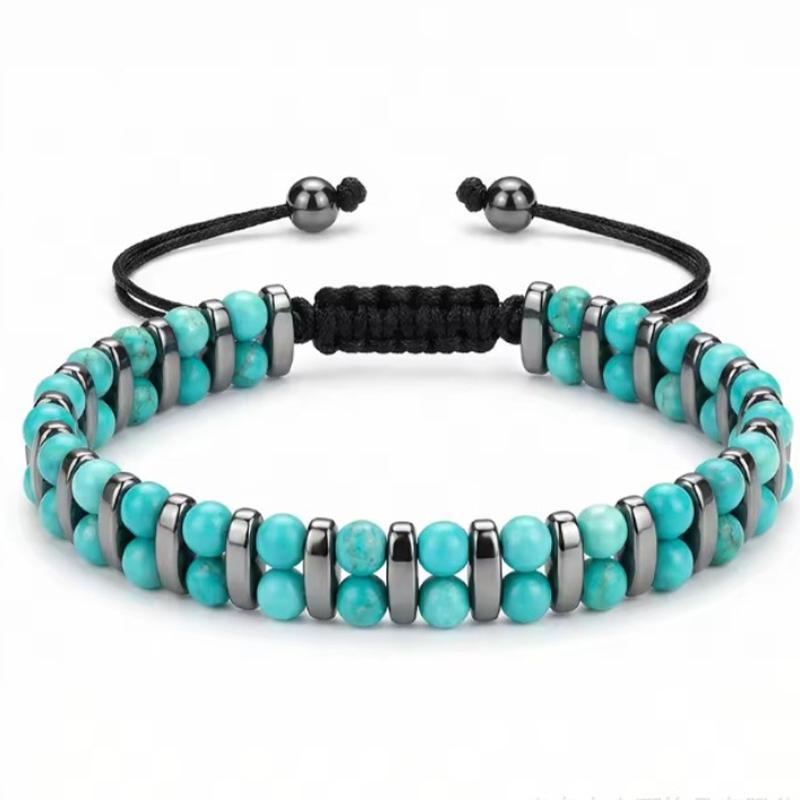 

Двухслойный браслет из бирюзового гематита – Регулируемое плетеное украшение, Подарок для мужчин и женщин: Защита, Сила синий