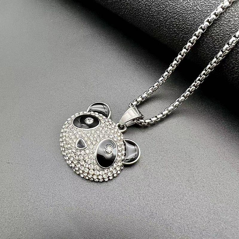 Luxury Hip Hop Stainless Steel Funny Animal Panda Pendant with Rhinestone Rock Hip Hop Necklaces for Mens Jewelry Gifts 60cm серебряный