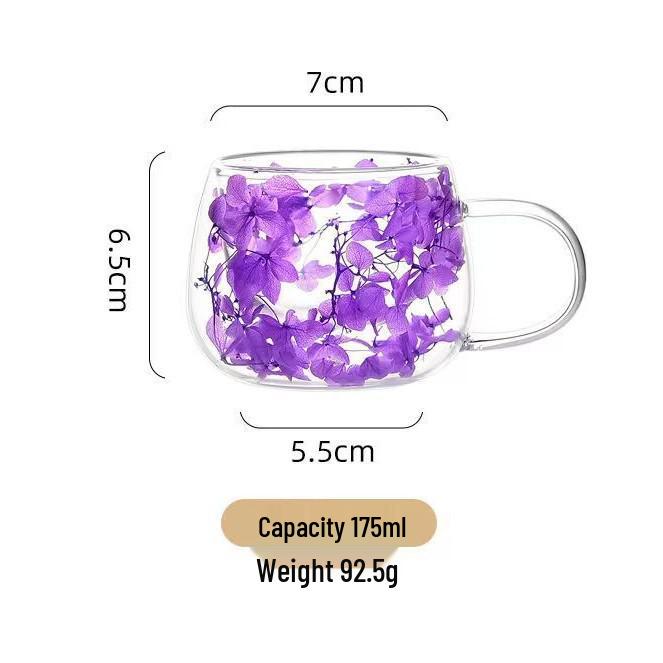Doppellagiger Glasbecher mit konservierter Blume - Hitzebeständiger Borosilikatglasbecher für Kaffee oder Milch.