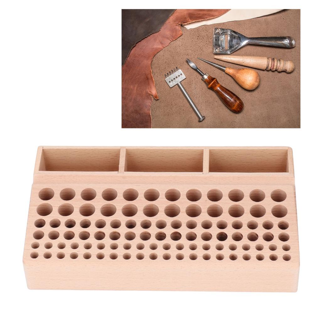 98 Holes Wooden Tool Rack 3 Slots Leathercraft Storage Organizer Leather Tool Holder For DIY