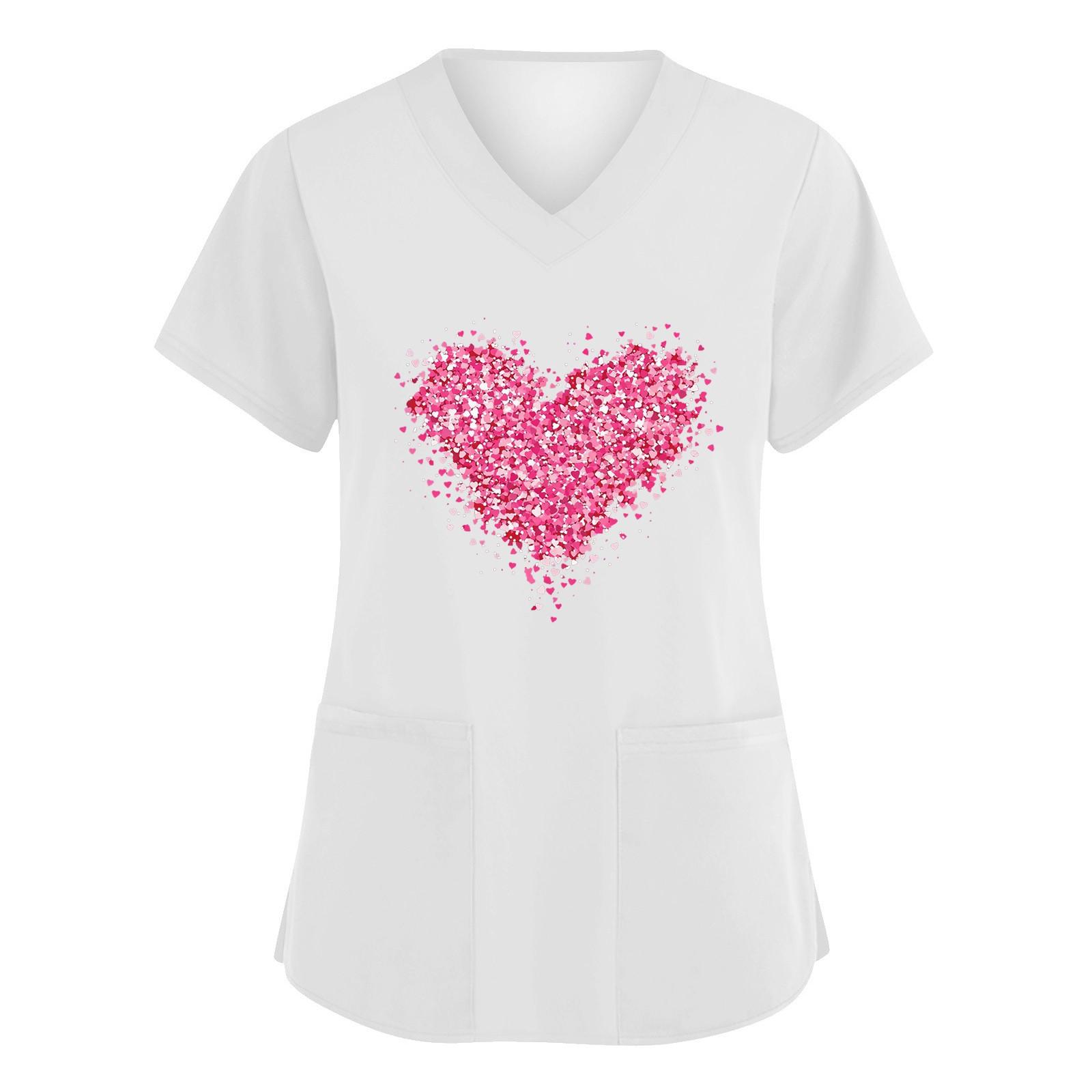 

Жіночий модний робочий одяг з V-подібним вирізом і короткими рукавами з принтованими кишенями XXL білий