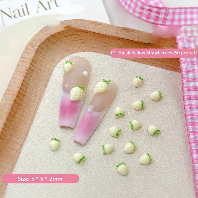50Pcs Sweet Strawberry Nail Charms 3D Resin Cartoon Fruits Nail Rhinestones Decorations Parts Diy Summer Nail Art Accessories