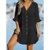 QICED Fashion Summer Spring Solid Color Print Short Sleeve V-Neck  Casual Dresses