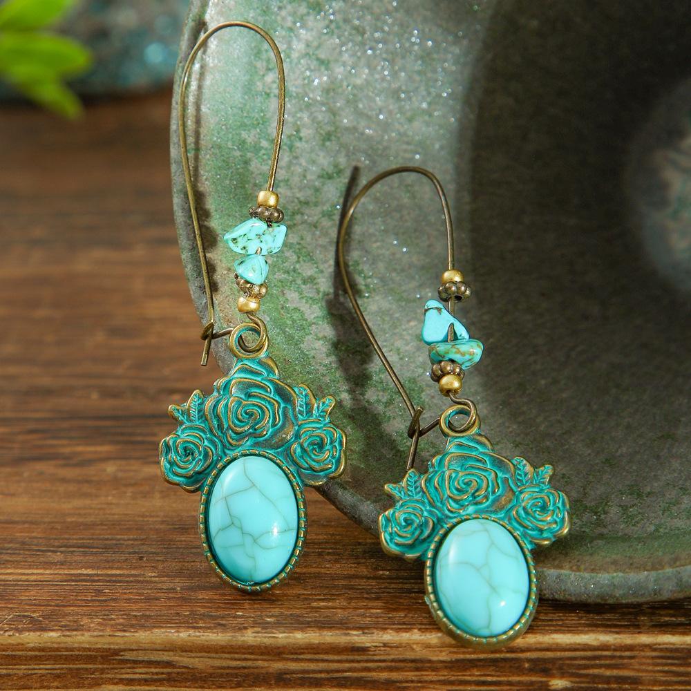 Earrings Ancient Bronze Exaggerated Carved Earrings Women's Bohemian Retro Elements Earrings