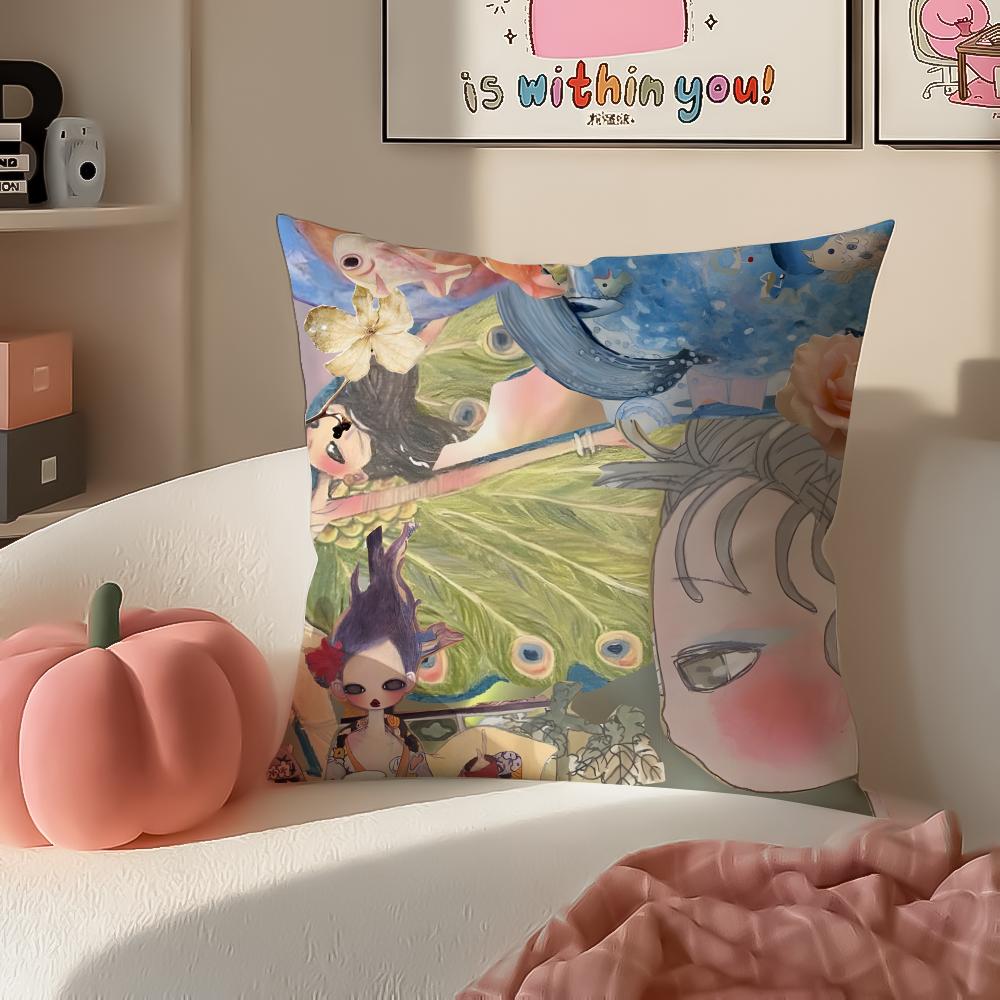 Warm Cute Surreal Japanese Art AAya Takano Cushion Cover Pillowcase Short Plush Invisible Zipper Room Sofa Cushion Cover