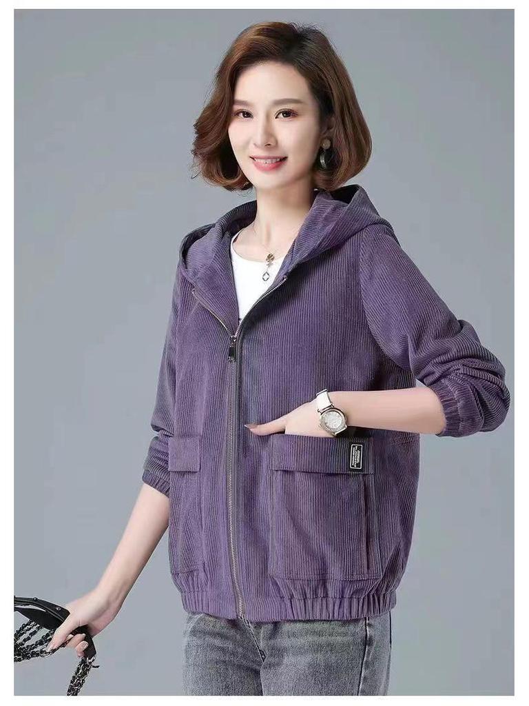 Women's Plus Size Corduroy Jacket - Fleece-Lined, Loose Fit for Autumn/Winter, Ideal for Middle-Aged Moms, Fits Up To 200 Lbs