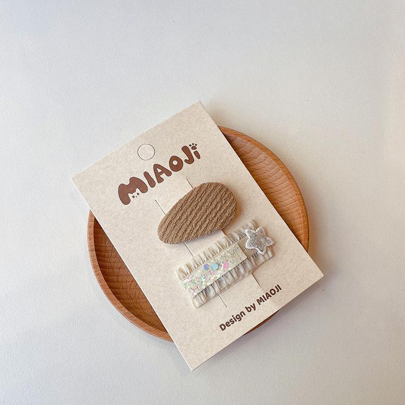 2pcs Coffee Plaid Embroidered Bow Hairpin Version of Children's Bangs Broken Hair BB Baby Headwear Girls Kids Hair Accessories