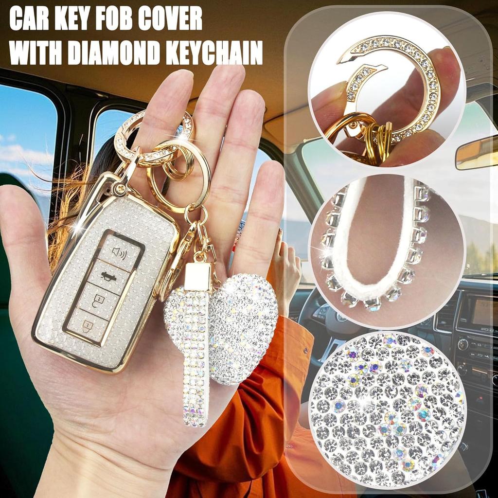 Key Fob Cover With Diamond Keychain For Lexus Car Key Shell Compatible With Lexus RX ES GS LS NX RS GX LX RC LC Smart Remote Key Protector For Women