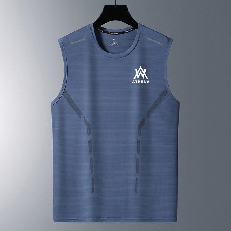 

Мужские майки из ледяного шелка, нижнее белье, мужская майка, модные рубашки с принтом, мужской спортивный дышащий жилет для борьбы и фитнеса 4XL темно-синий