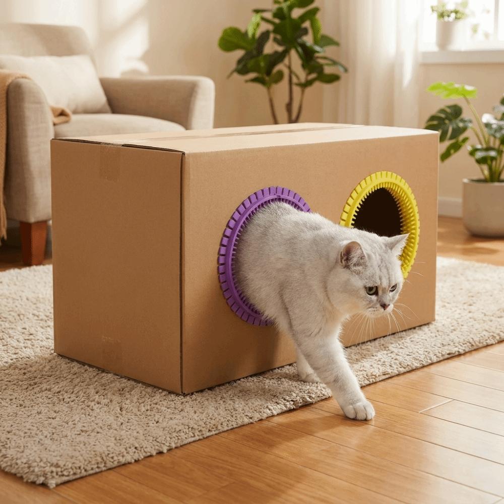 Soft Tooth Cat Self Groomer Hair Reduction Cat DIY Rubbing Ring Grooming Tunnel Cat House