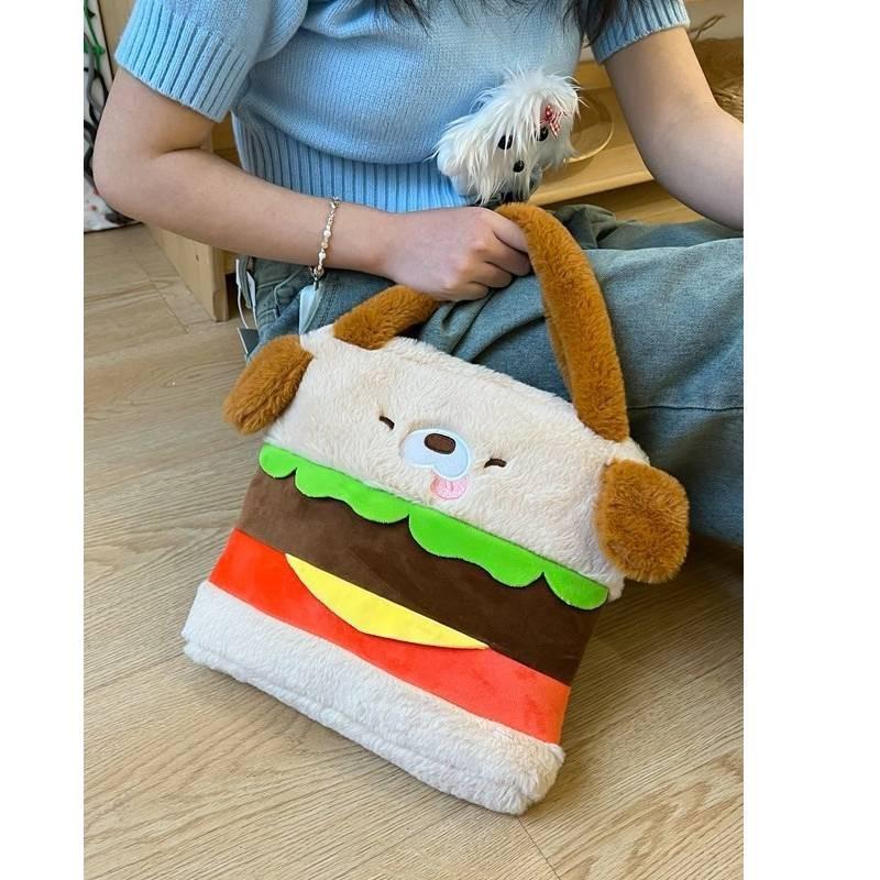 Plush Hamburger Dog Backpack Large Capacity Handbag Cute Kids Birthday Gift