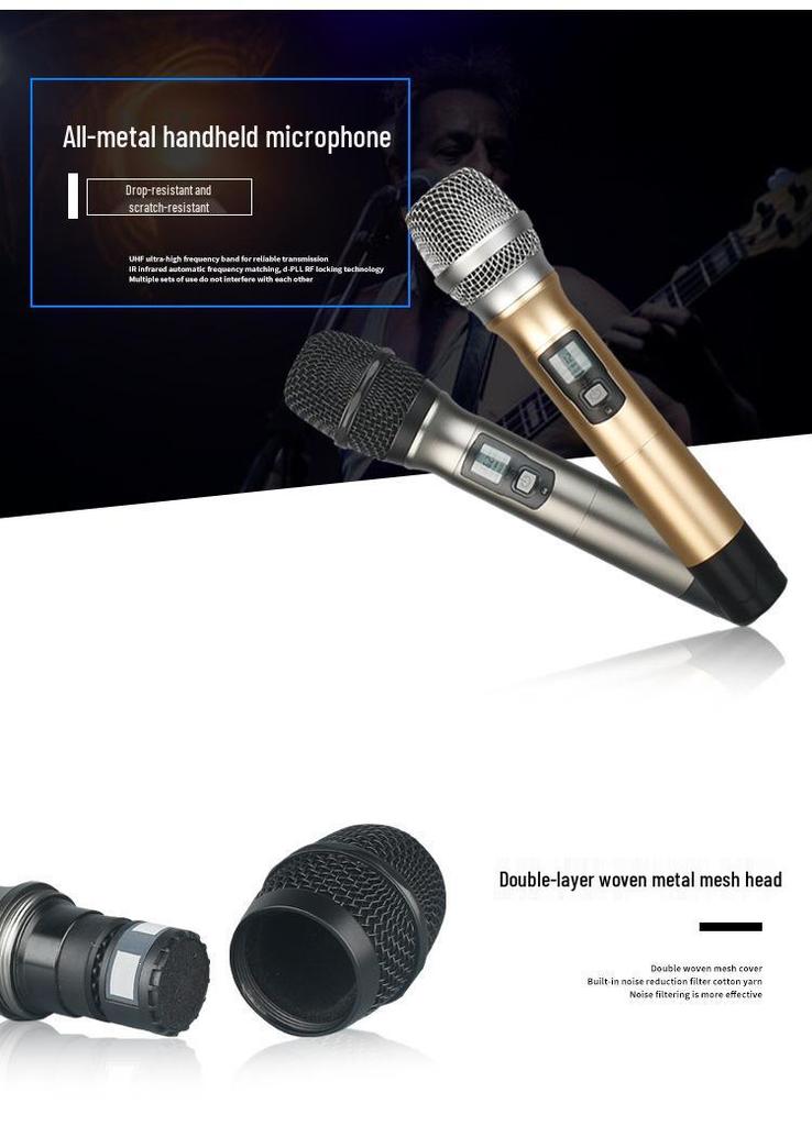 UHF Wireless Dual Microphone System for Home, Stage, and KTV Audio Equipment