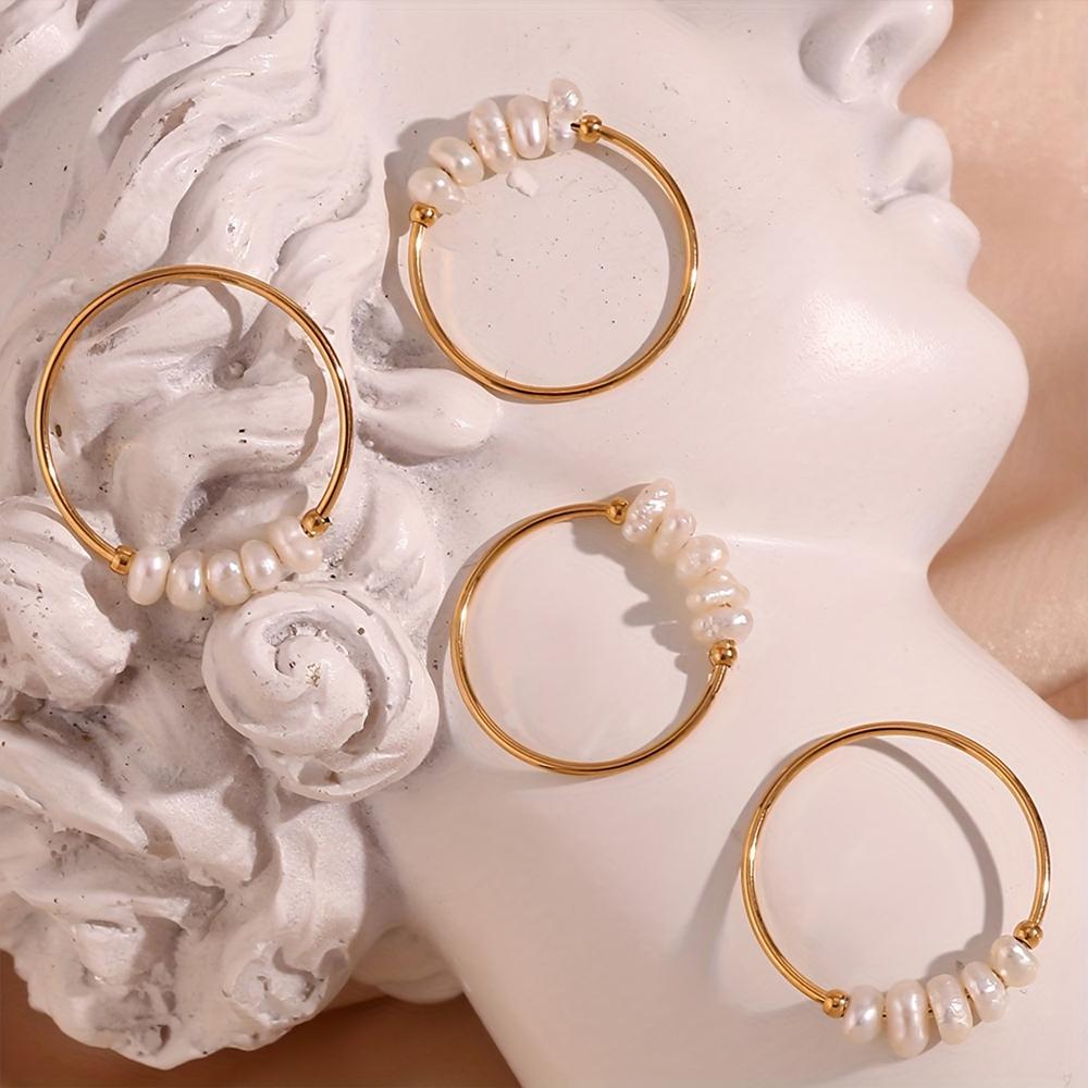Fashion Freshwater Pearls High Quality Stainless Steel Gold-Plated Round Rings Holiday Jewelry Gifts
