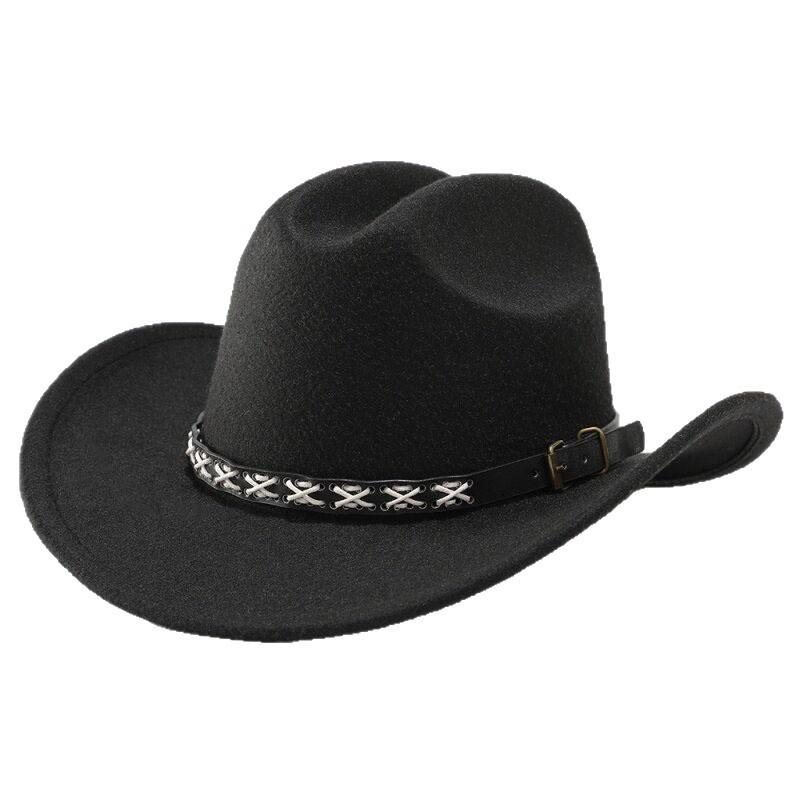 Warped edge cowboy hat Western European and American style curved edge metal accessories top hat men's and women's hats