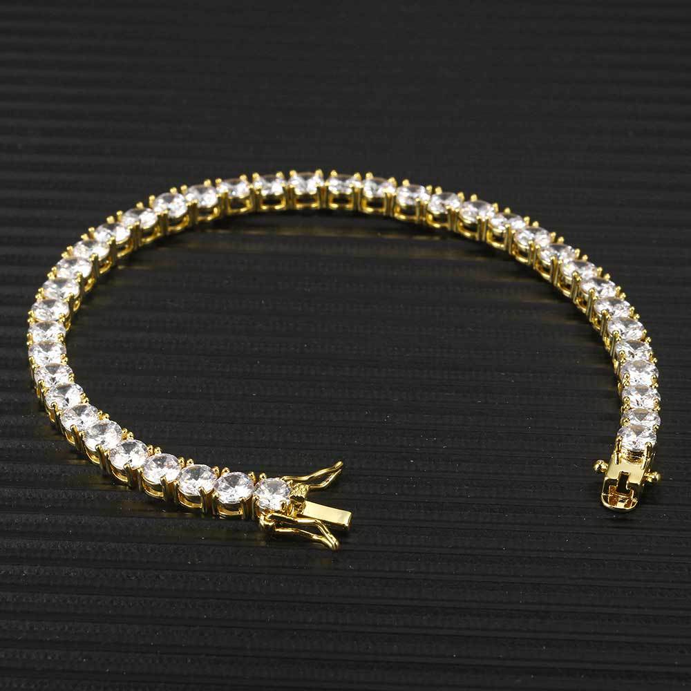 European and American 5mm Popular Tennis Chain Zircon Bracelet Tide Brand Hip-hop Copper-plated 18K Gold Men's Bracelet Jewelry