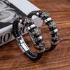 Bracciale in Pelle Teschio Scheletro Punk Gotico per Uomo Steampunk Statement Mano Nuovo Chiusura Magnetica Braccialetti a Polsino in Pelle
