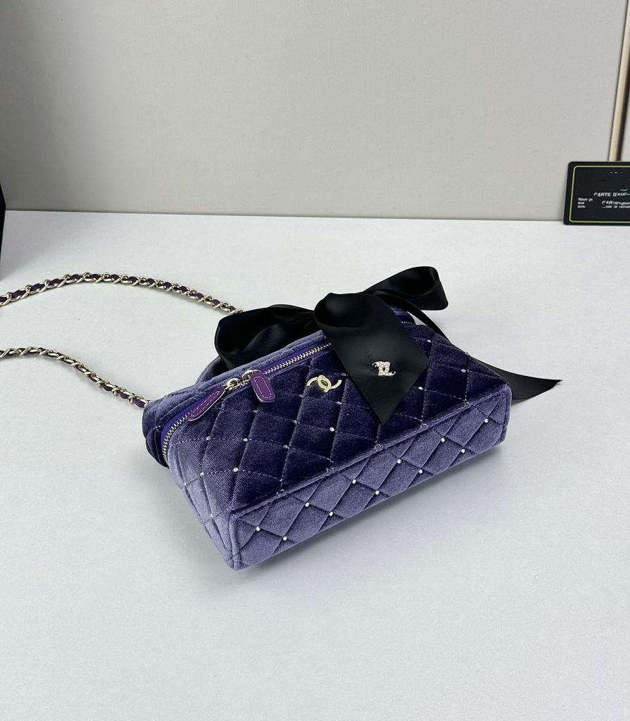 25C Nový LP Make-up Box Taška Sametová Rukojeť Hedvábný Řetízek Crossbody Půlměsíc