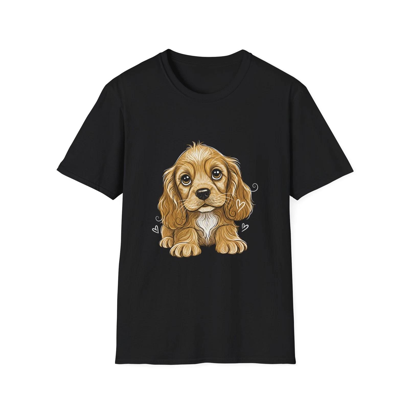 Dog Cute Illustrated Black Tee Adorable Pet Graphic T-Shirt L