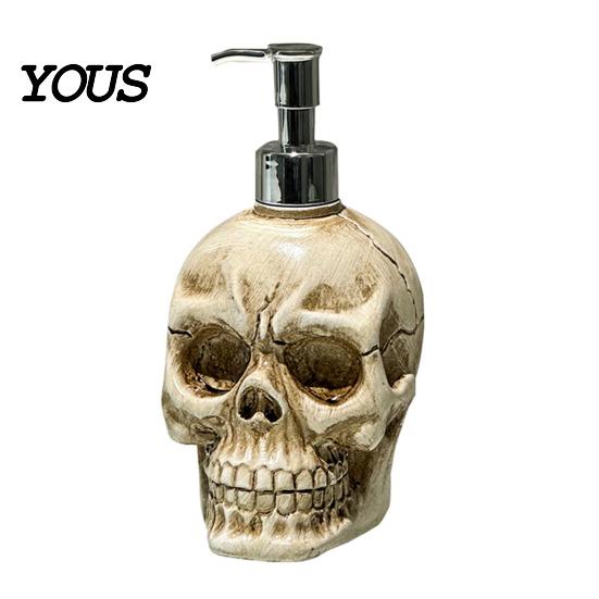 Personalisierter Duschgelhalter Totenkopf Spenderflasche mit Pumpe, Große Kapazität Vinyl Nachfüllbar Kühl Badezimmer Arbeitsplatte Lagerung Lotion Behälter, Skull beige