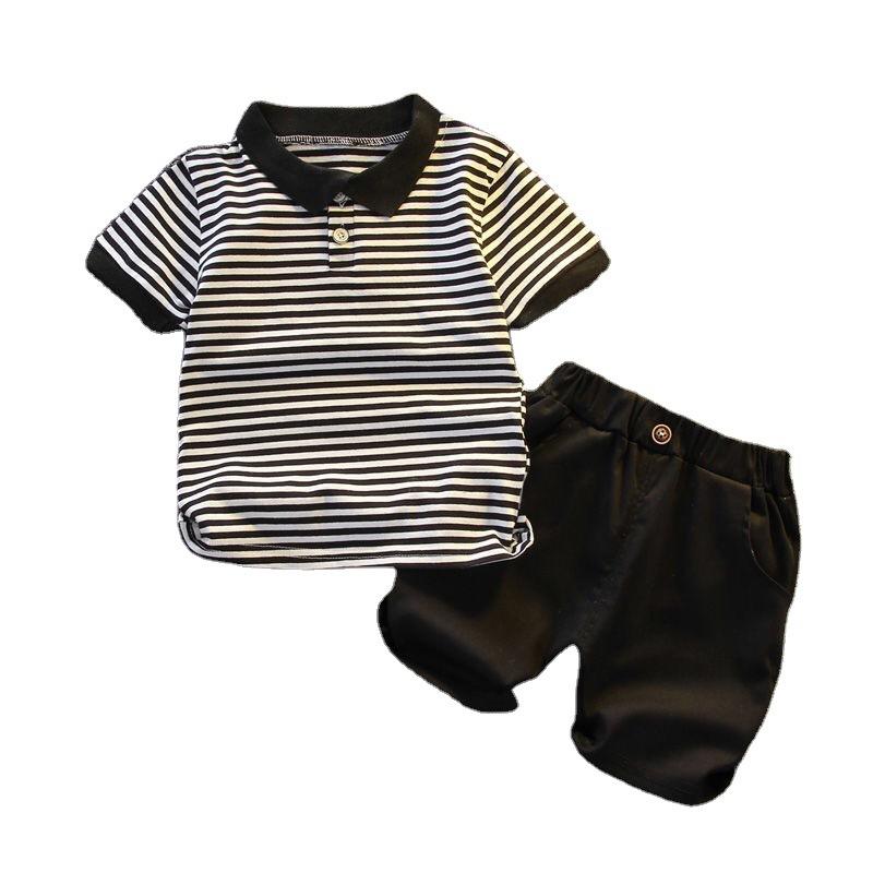 0-5 Years Boys Summer Short-sleeved Striped Polo Shirt Two-piece Set