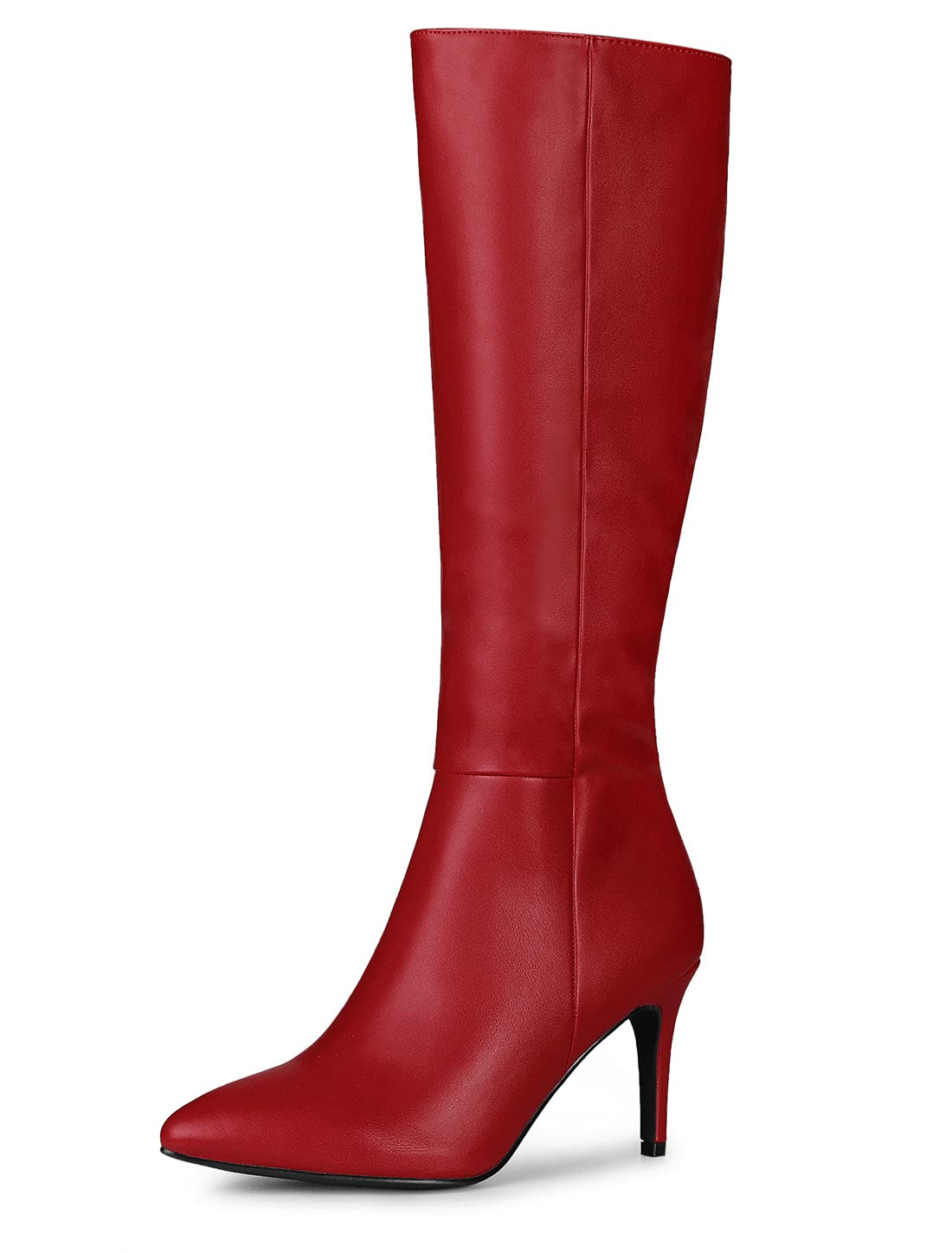 

Allegra K Knee-High Boots, Pointed Toe, Side Zipper, Stiletto Heel, Women s, Red, Size 23.5cm
