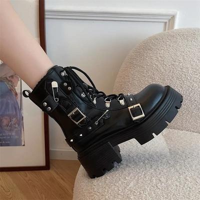 Moda Nuovi Stivali Biker da Donna Pelle Verniciata Traspiranti Cerniera Stivali con Plateau Lolita Inverno Nuovo Retro Gothics Stivaletti Chelsea