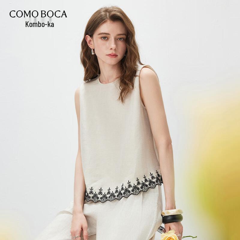 Women s Retro Linen Silk Blend Embroidered Sleeveless Top XL