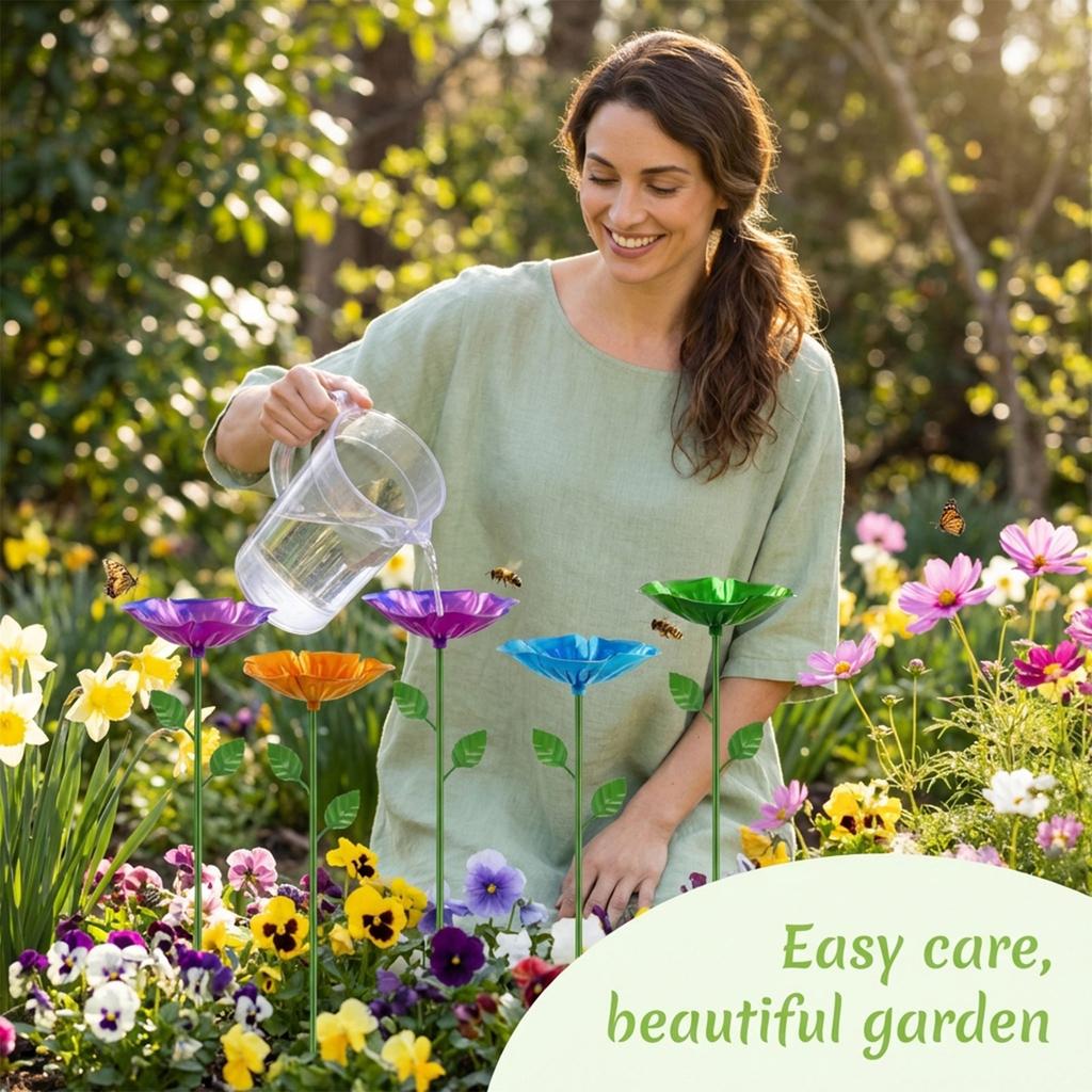 Outdoor Courtyard Wrought Iron Bee Butterfly Water Dispenser, Flower Four Color Set, Bird Feeder, Garden Decoration Ornament, Flower Ground Insert