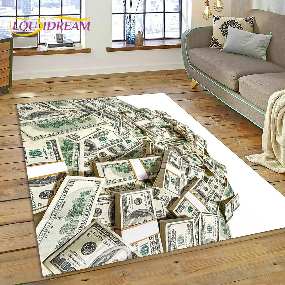 Rich Dollar Euro Pound Money 3D Cartoon Carpet Rug for Home Living Room Bedroom Sofa Doormat Decor,kids Play Non-slip Floor Mat