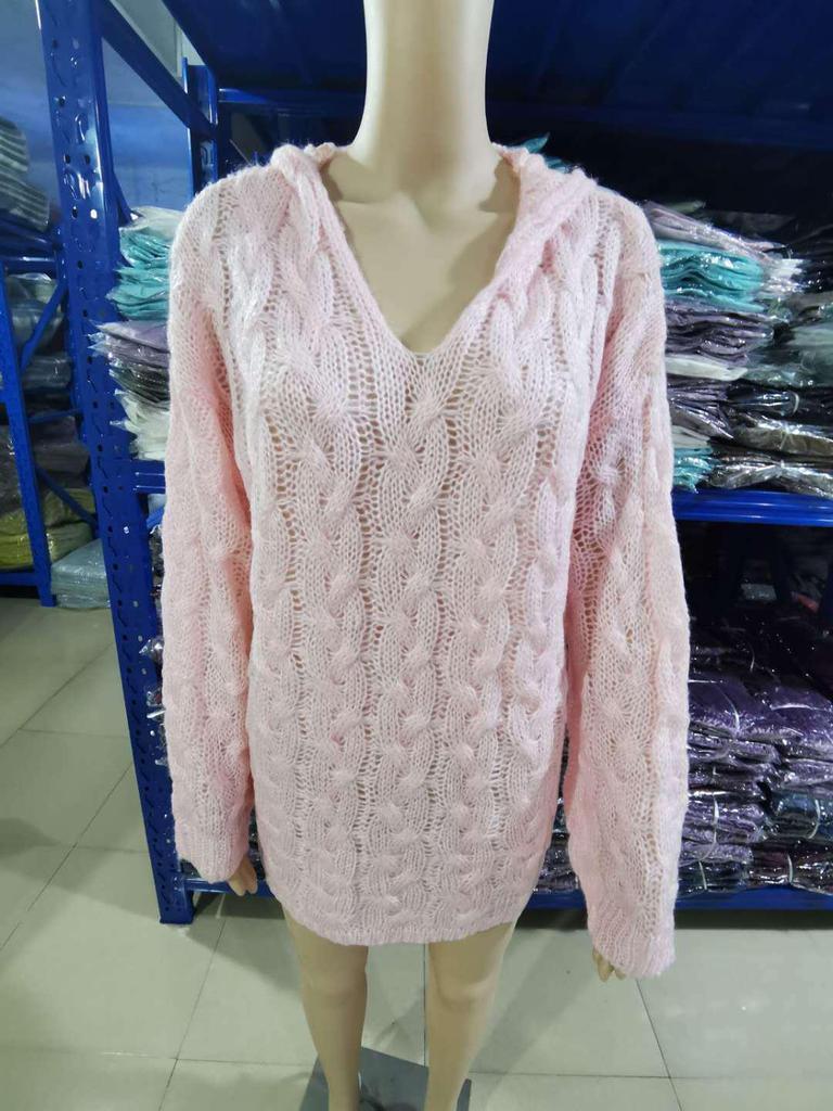 2026 Autumn Winter Pure Color Cable Knit Hoodie - European/American Bestseller