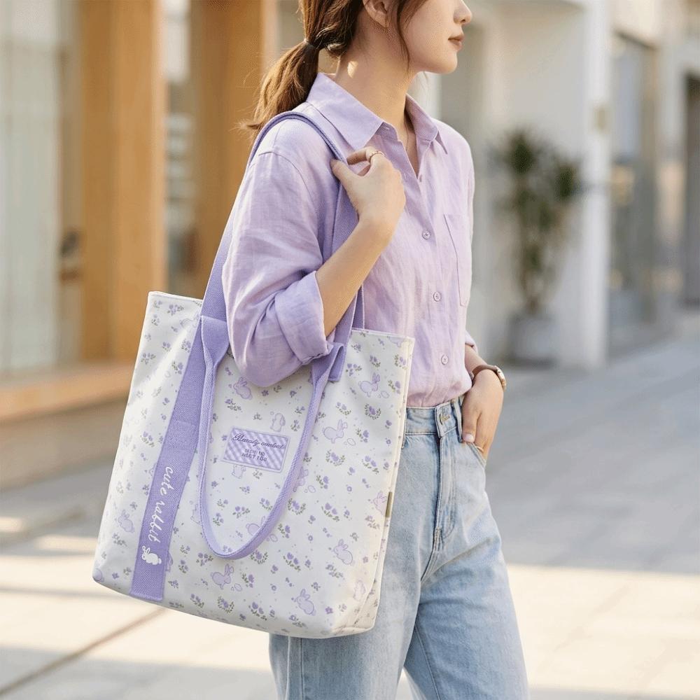 New Rabbit Canvas Bag Cartoon Large Capacity Tote Bag Versatile Floral Shoulder Bag Student