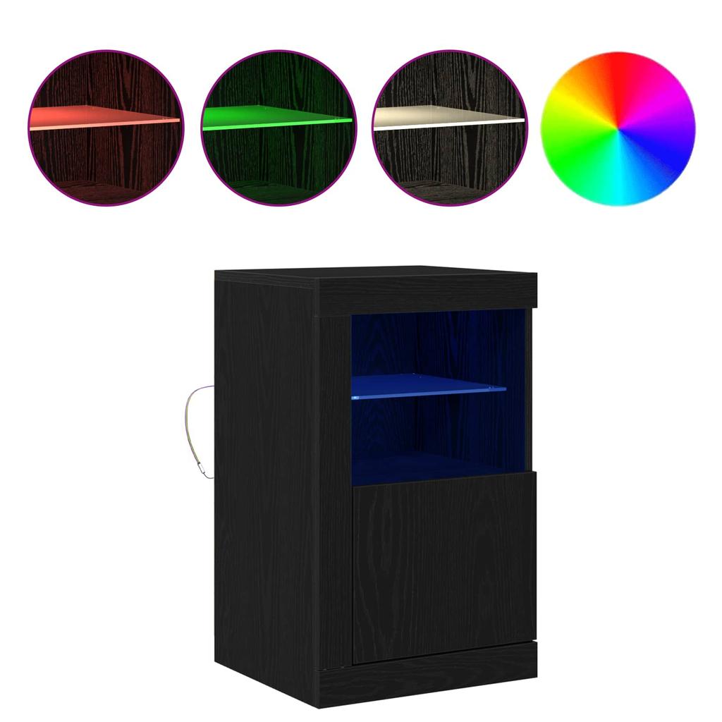 LED Sideboard In Black Oak Look 41 X 37 X 67 Cm