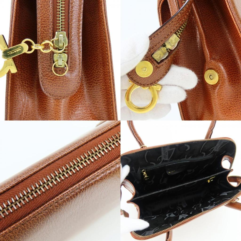 Used Salvatore Ferragamo Handbag Gancini Leather Brown Simple