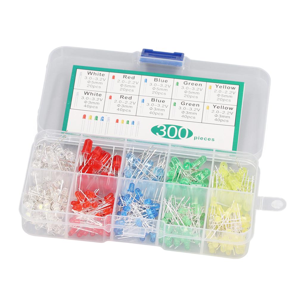 300PCS LED Light Emitting Diode 5 Colors 3mm 5mm Heat Resistant LED Circuit Assorted Kit for Industry