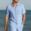 Summer Men's Lapel Shirt Woven Solid Color Simple Loose Casual Short-sleeved Shirt