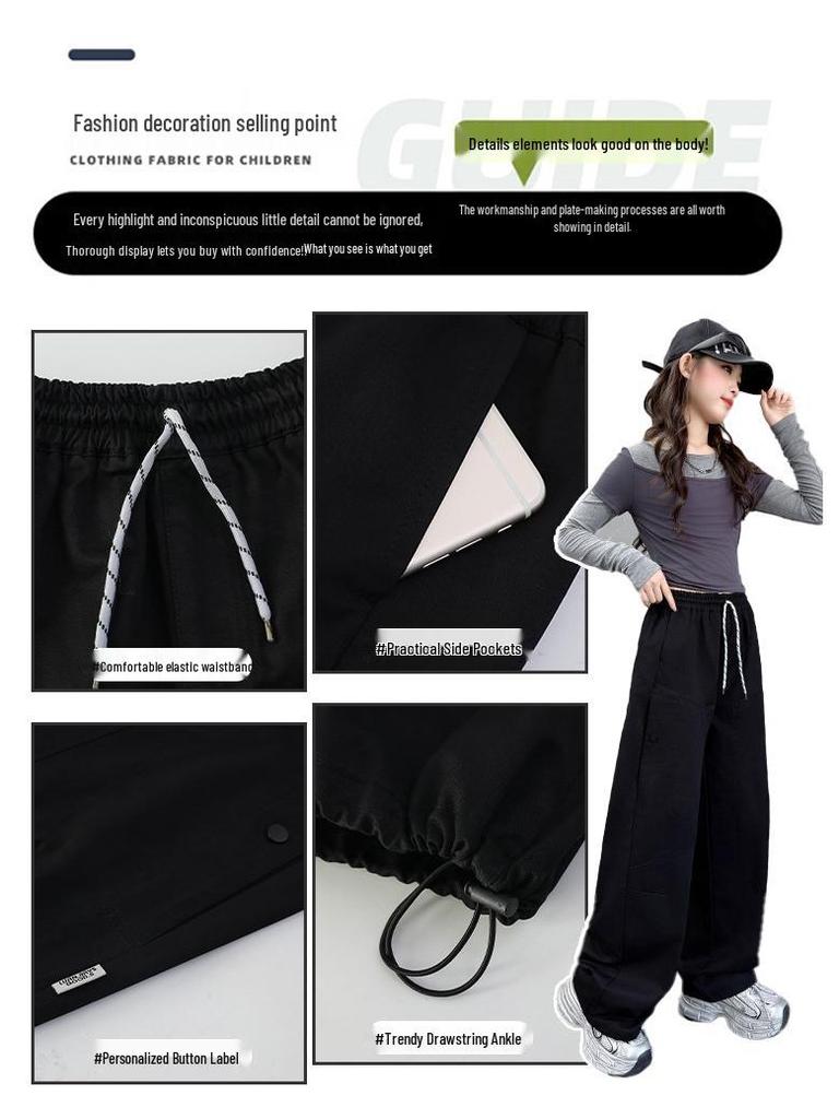 2025 Girls' Autumn Scimitar Cuffed Sweatpants - Casual, Medium and Large Sizes for Spring/Autumn