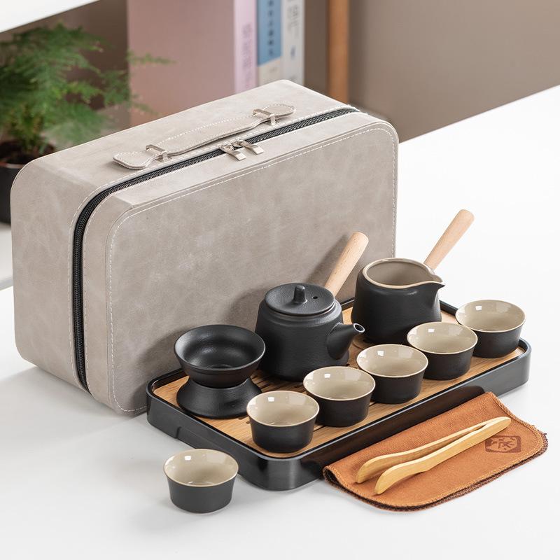 Black Pottery Kung Fu Tea Set Side Pot Household Outdoor Travel Gift Set Portable Simple Japanese Set