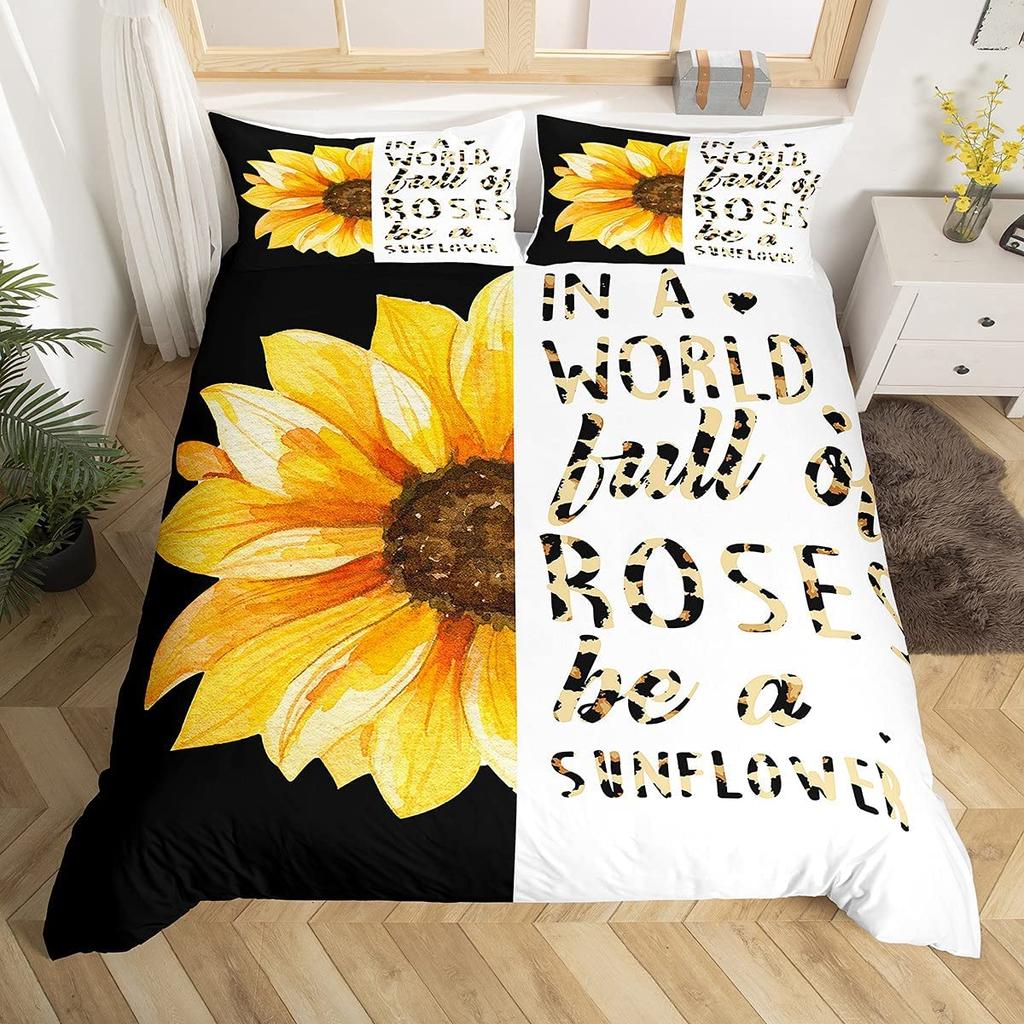 Sunflower Duvet Cover Set Polyester Comforter Cover Pink Tie Dye Bedding Set Yellow Petal Floral For Kids Girls Women King Size