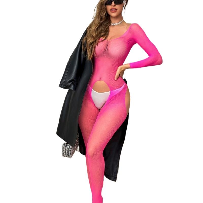 Rose Sexy Fishnet Bodysuit Erotic Crotchless Lingerie Cosplay Costumes Women Off Shoulder Full Body Stockings Mesh Sexy Costumes