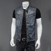 Herren Plus Size schulterfreier Denim-Motorradweste mit Stehkragen