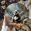 Winter Bamboo Forest Giant Panda Round Metal Tin Sign D Flat Animal Wall Plaque For Home Decor