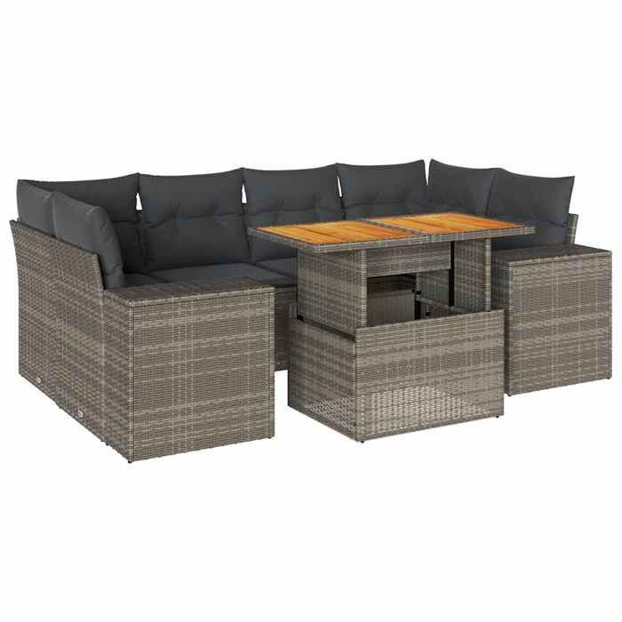VidaXL Garden Lounge Set with Cushions 7 Pcs Grey Braided Resin 3327343