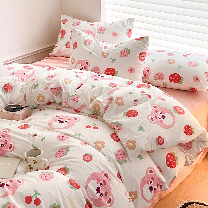 Class A maternal and infant grade super soft washed cotton bed sheet 4pcs set bed hat quilt cover student dormitory single