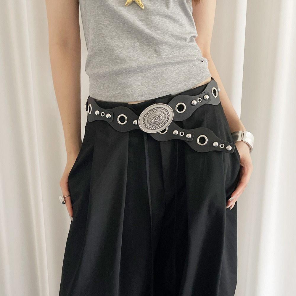 Leopard Women's Rivet Belt Vintage Dress Jeans Belt Leather Waistband  Waist Accessories